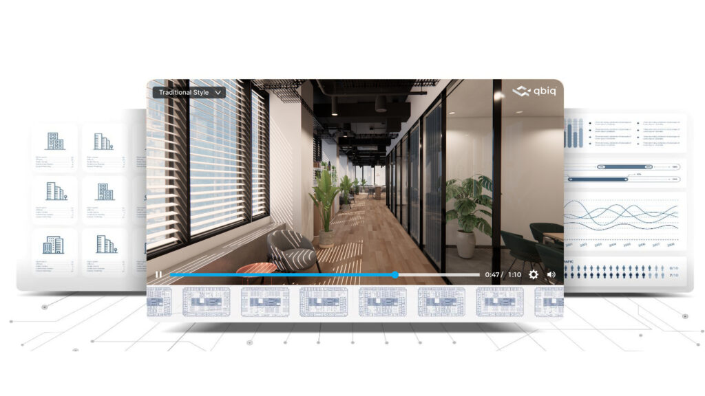 screen shot of a 3D virtual tour of an office, generated by qbiq.ai genAI