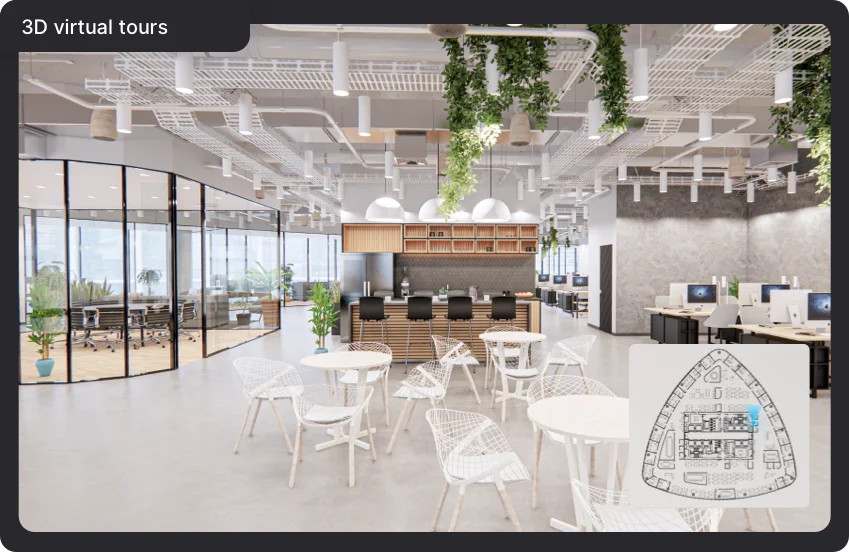 efficient office layout for co work, created by qbiq's gen ai